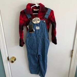 Bass Pro Shops Toddler Outfit Overalls Flannel Set 3T NWT